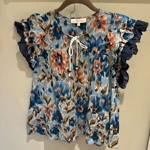 House of Harlow ruffle sleeve blouse with tie front EUC